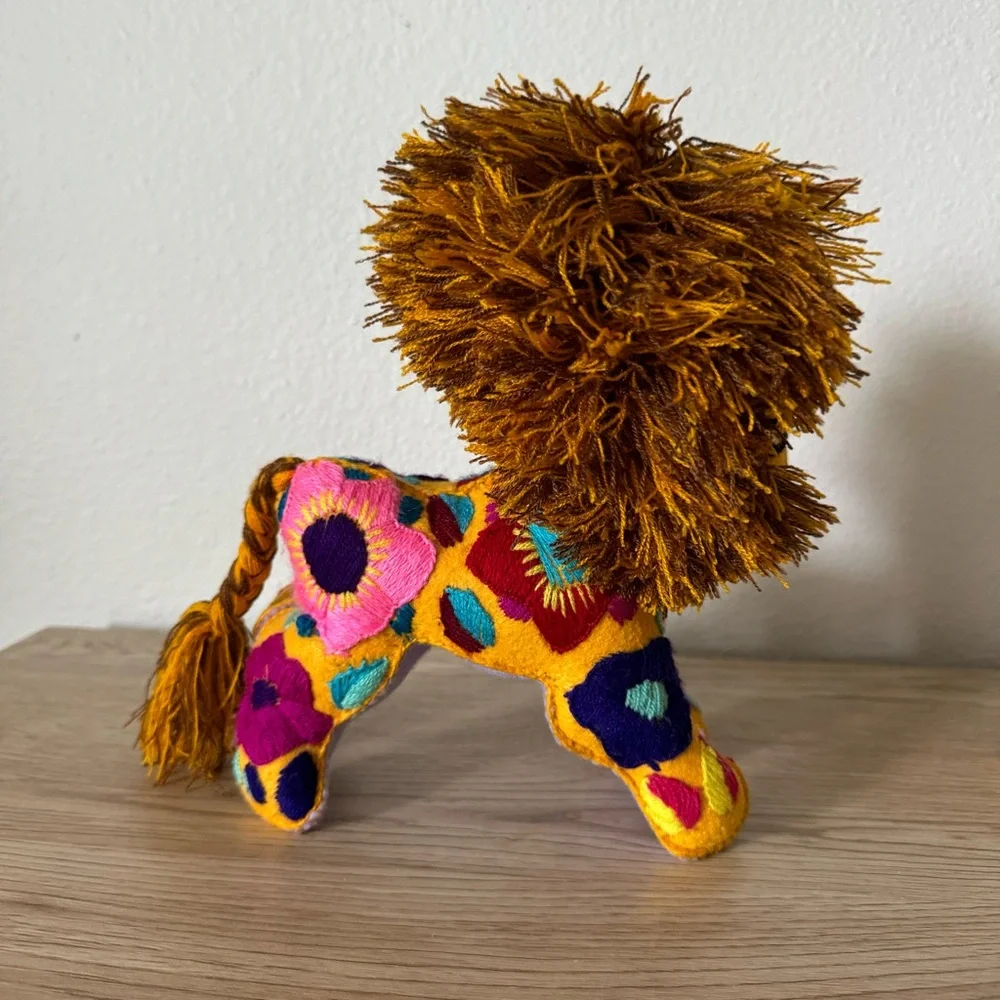 Mexican Folk Art Handmade Lion &‎ Cub Colorful Stuffed Animals Embroidered Plush